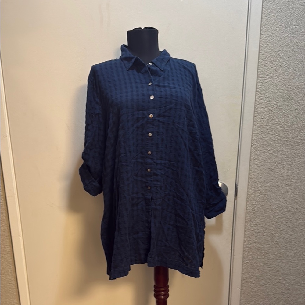 J. Jill Blue Casual Button Down Shirt Relaxed Fit
